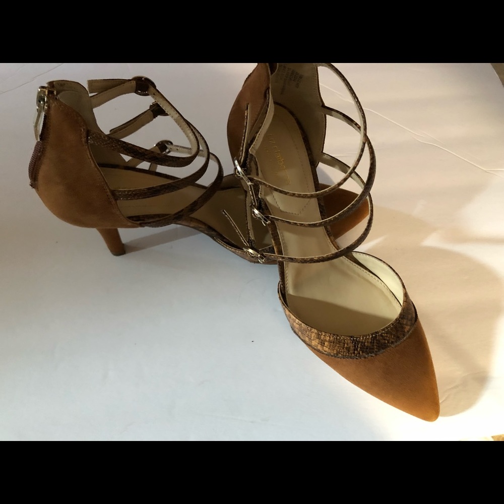 Liz Claiborne suede with 3 buckle heels